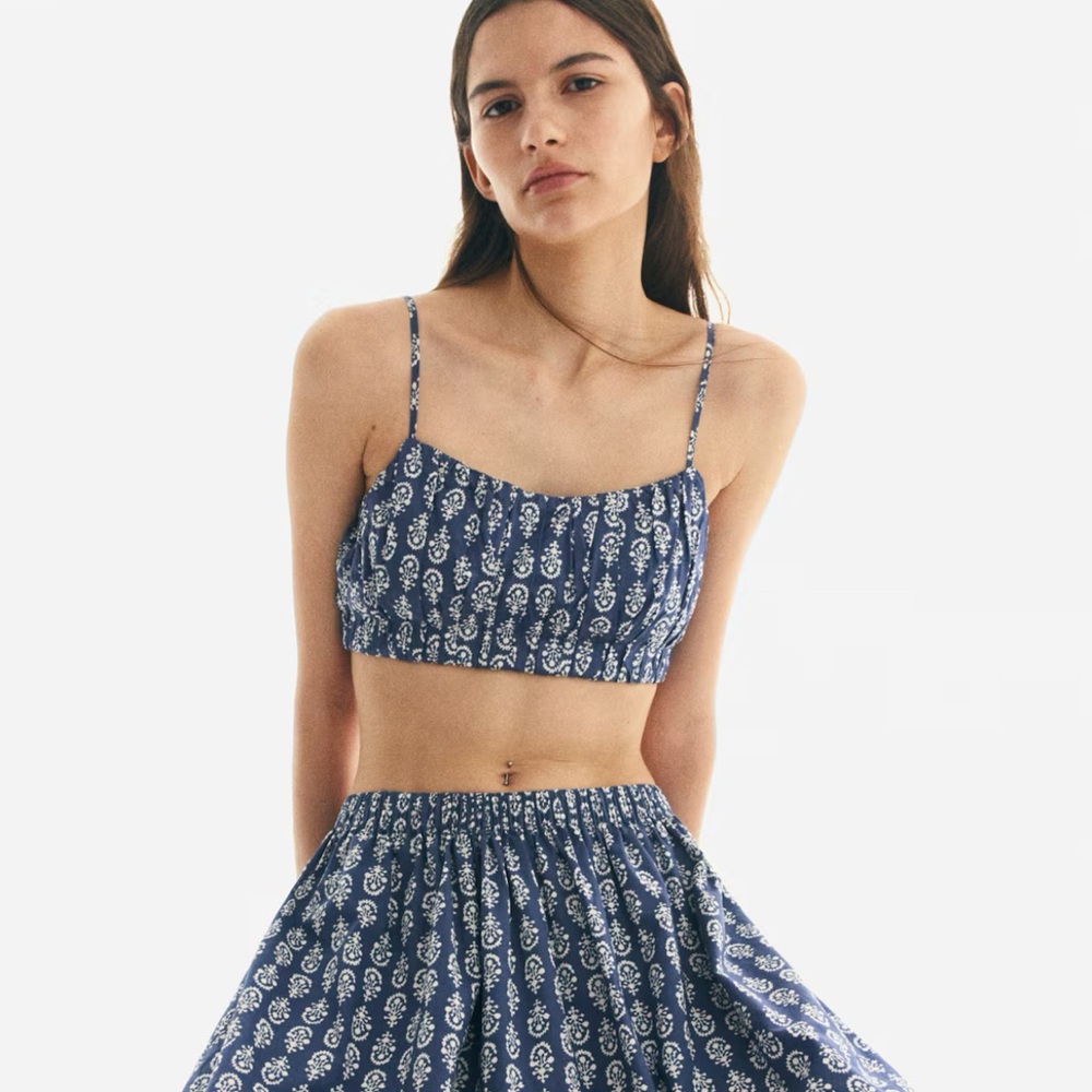 H&M Blue and White Strappy Crop Top, Size L